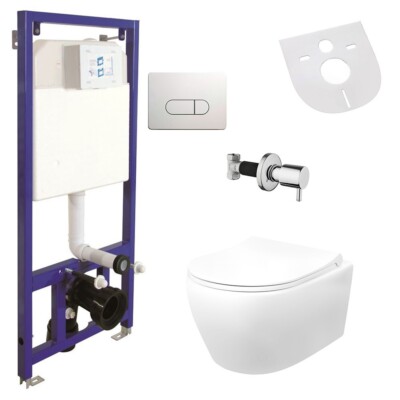 Komplett Set WC Taharet Dusch- WC Spülkasten Softclose Vorwandelement Weiß
