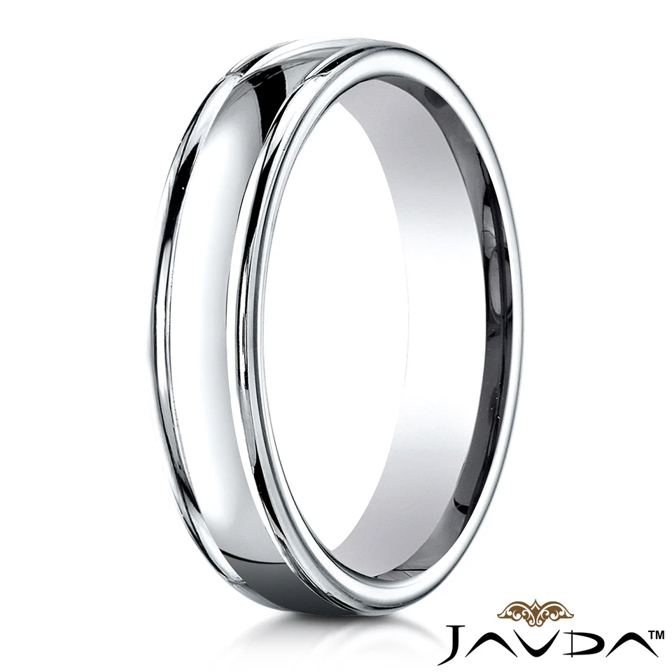High Polished Carved Design 4mm Man Men's Women's Wedding Band White Gold Ring - Image 2 of 4