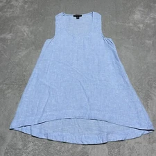 Saks Fifth Avenue Top Womens Small Blue Linen Tunic Lagenlook Beach Coastal Boho