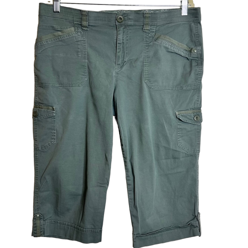 Gloria Vanderbilt Womens Crop Cargo Pants Size 14 Olive Green Cuffed