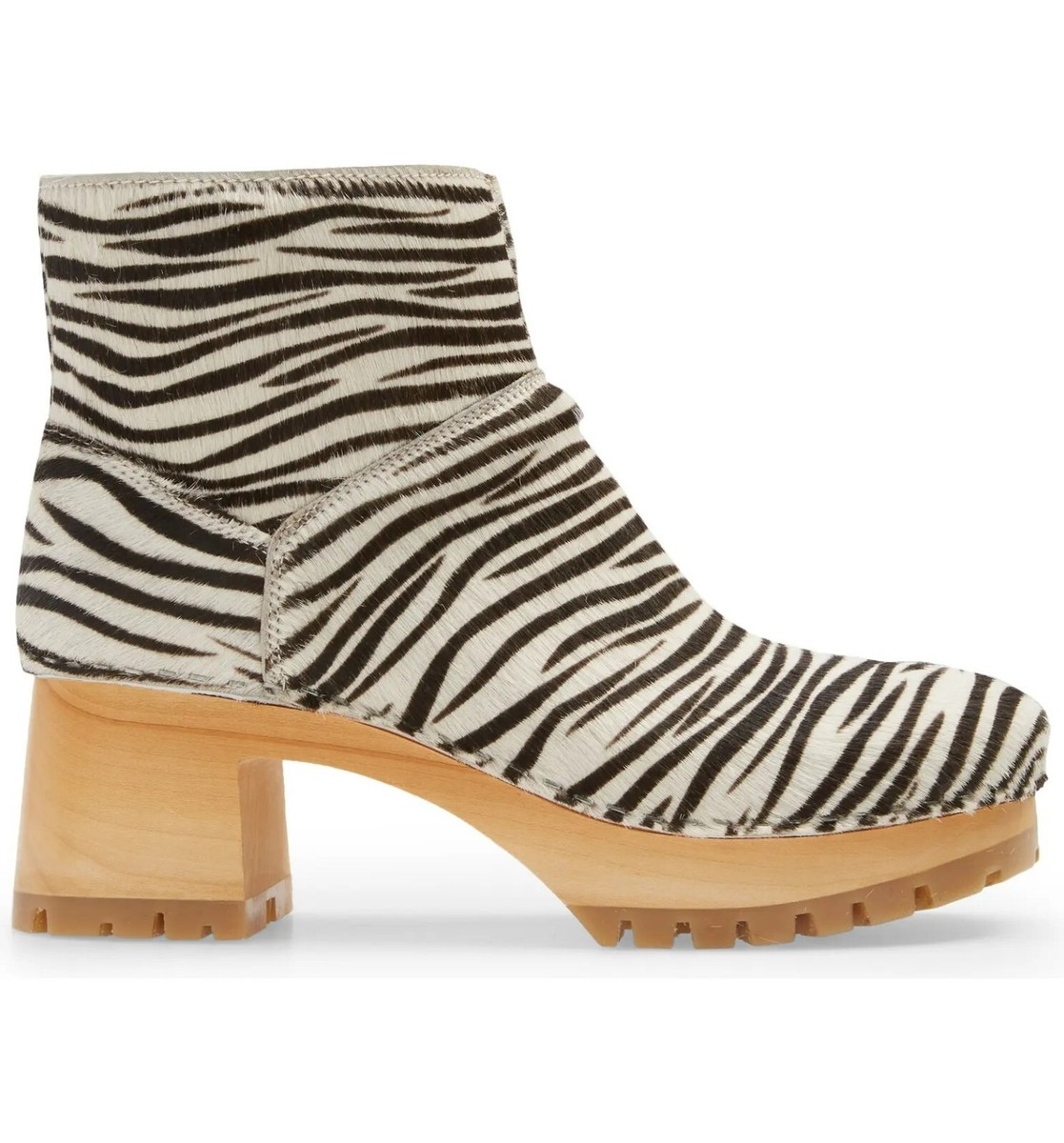 Swedish Hasbeens Zebra Calf Hair Leather Clog Booties Size US 38EU
