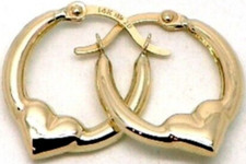 14k Yellow Gold Puffed Heart Hoop Earrings