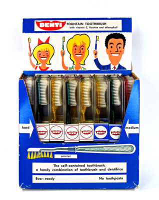 Top! Komplettes Verkaufs-Display - DENTI Zahnbürsten - Fa. SANO 60er Jahre #C4