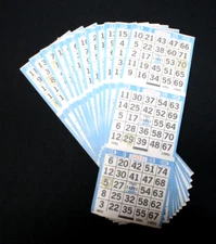 BINGO PAPER Cards sheets 3 on 15 Blue Border Starburst - 15 packs