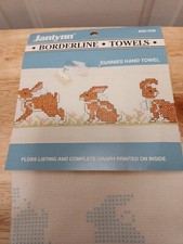 Vintage Janlynn Borderline Bunnies Hand Towel 50-336 New Cross Stitch Made in US