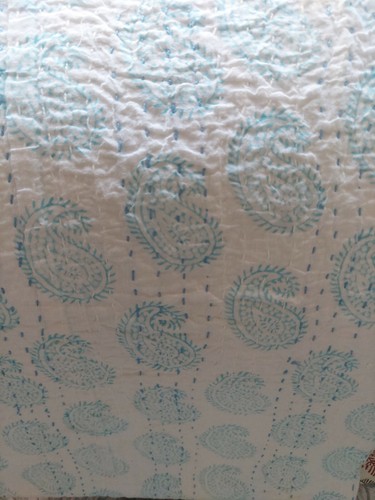 KANTHA QUILT BEDSPREAD COTTON HANDMADE BLOCK INDIAN BLANKET QUEEN SIZE`CRAZY... - Picture 3 of 8