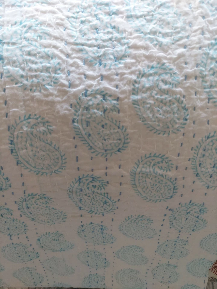 Colcha KANTHA COLCHA ALGODÓN HECHA A MANO BLOQUE MANTA INDIA TALLA QUEEN`LOCA... Foto 3 de 4
