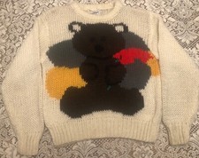 Vintage 1980s Teddy Bear sweater. Midnight Blue brand Knitted by Hand Size S