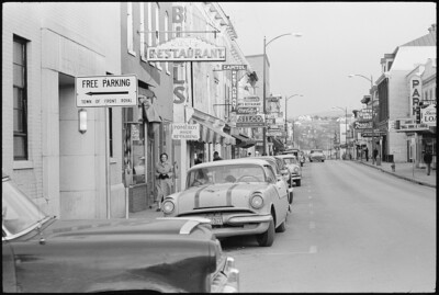 Commercial street in Front Royal, Virginia, during school integration, 1959