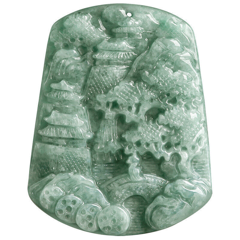 Burmese Jade Landscape Pendant Gemstones Natural Jewelry Green Necklace Jadeite