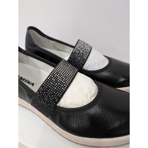 Romika Mary Jane Black Leather Flats Shoes Rhinestones Strap Womens 6-6.5 EU 37 - Picture 7 of 10