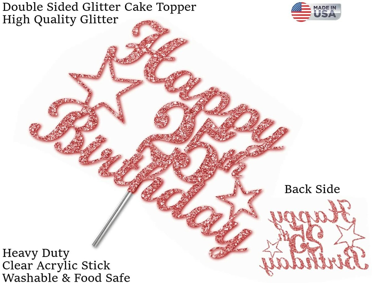 25. Geburtstag Tortenaufsatz 'Fabulous & 25' – Rose Gold Glitzer, Doppelseitig & Stabil (Made In USA)
