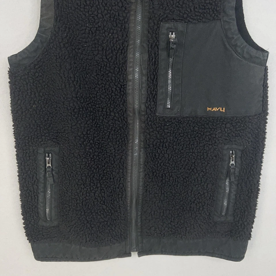 KAVU жилет мужской средний черный высокий ворс шерпа флис полный молнии нагрудный карман теплый - Изображение 3 из 4