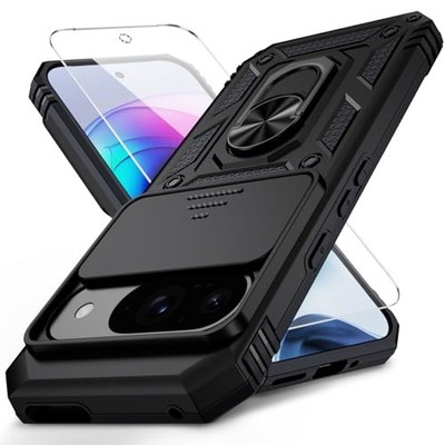 for Google Pixel 9 Case, Pixel 9 Pro Case, Slide Lens Cover (Black), HD Screen