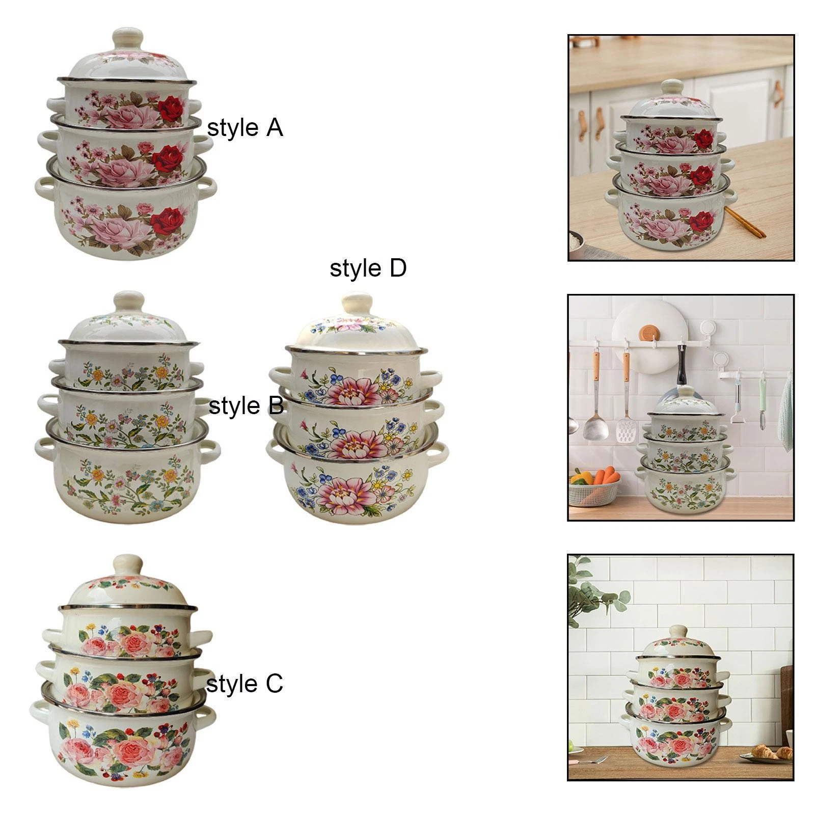 3x Enamel Stockpots Cooking Pots Vintage Design Cookware Soup Pots for Dining
Opens in a new window