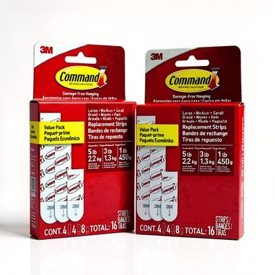 2 Packs Command Strips 8 Small 4 Med 4 Large (32 Units) Damage-Free Hanging