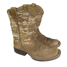 Ariat Patriot Boots Kids Size 2 Youth Western/Sand Camo Print American Flag
