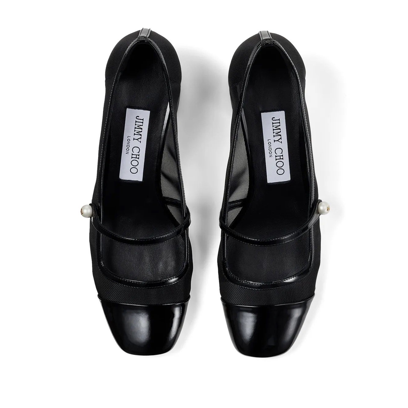 Jimmy Choo Patent Leather Semi-Sheer Ballet Flats Black Leather Slip-On 37.5