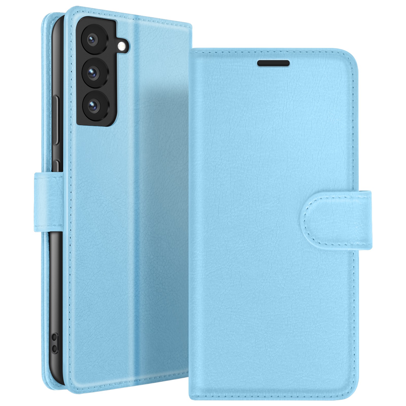 Étui cuir synthétique Galaxy S22 Zanaé bleu pastel avec languette aimantée