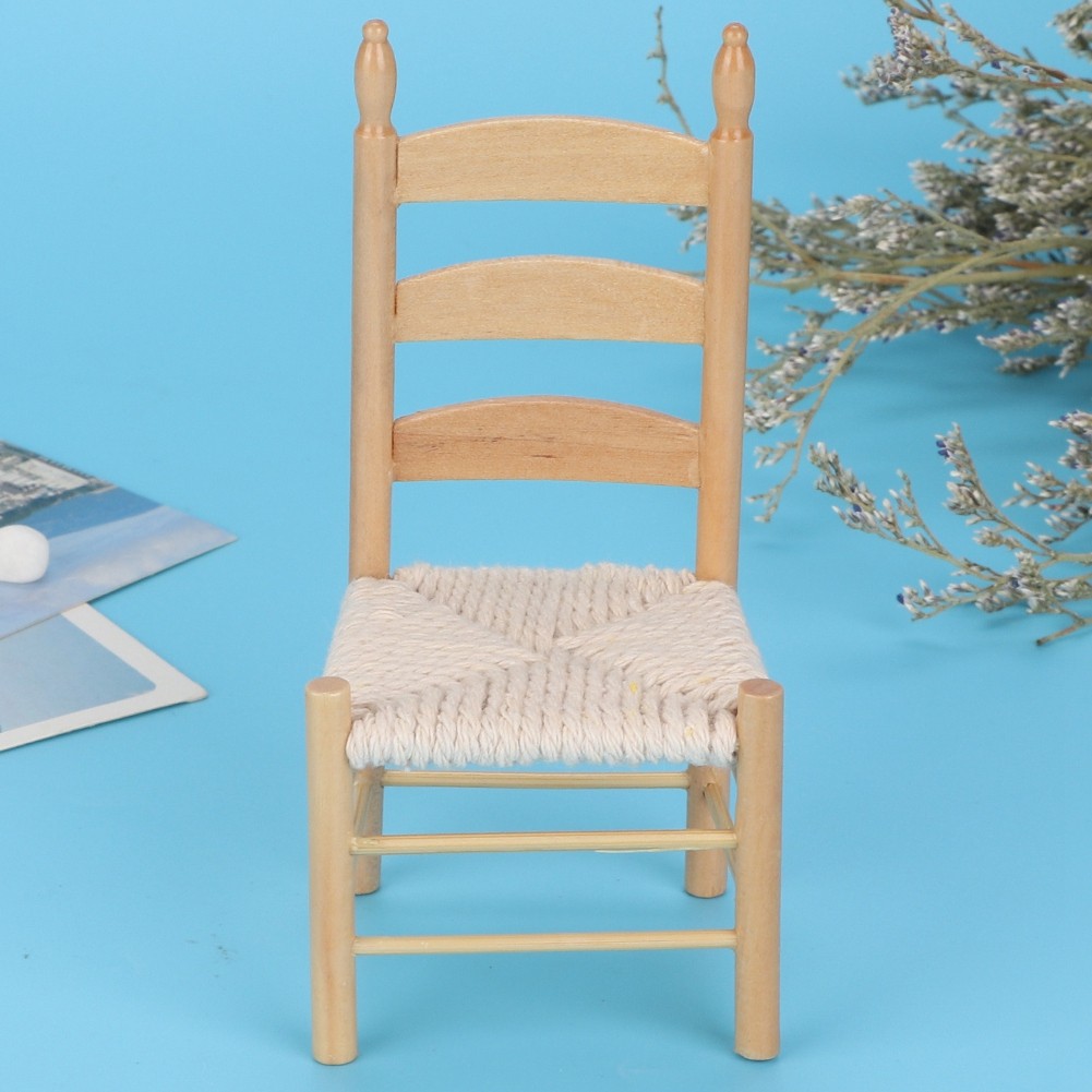 Miniature Wooden Vintage Chair For 1:12 Dolls DIY Dollhouse Accessories (2) KRI