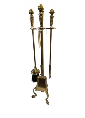 vintage Solid Brass fireplace Tool 3 Pieces Gold