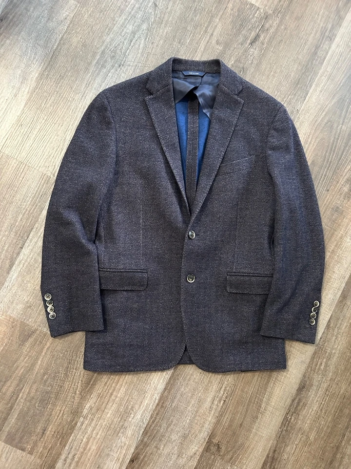 Brooks Brothers 1818 Milano blue herringbone wool jersey knit blazer jacket 40S - Image 2 of 4