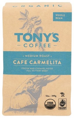 Cafe Carmelita Tony'S Coffee Medium Roast Whole Bean 12 Oz Organic