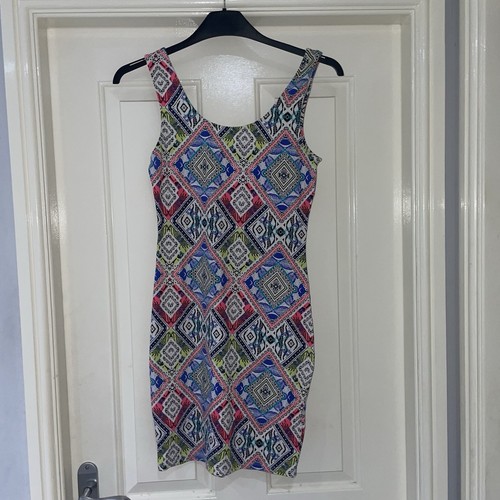 New Look Black Colourful Aztec Pattern Mini Stretch Bodycon Summer Dress Size 10 - Picture 2 of 7