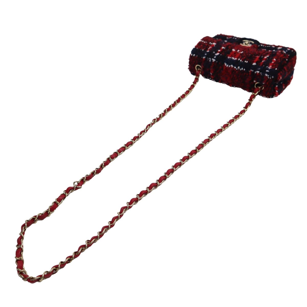 ショルダーバッグ・ポシェット × ヴィンテージ(中古) Chanel Tweed New Mini Crossbody Bag A69900 Chanel 69900 Tweed Shoulder Bag Red x Navy Ladies Box