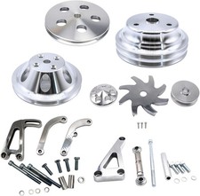 Chrome Water Pump and Crank Alternator Pulleys Kit with Alternator Power Steerin
