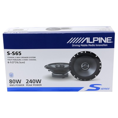 Alpine S-S65 S-Series 6-1/2'' 2-Way 80W RMS Full Range Coaxial Speakers Coax NEW