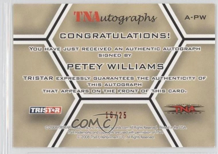2008 TRISTAR TNA Wrestling Impact! TNAuto Red /25 Petey Williams #A-PW Auto - Image 2 of 2