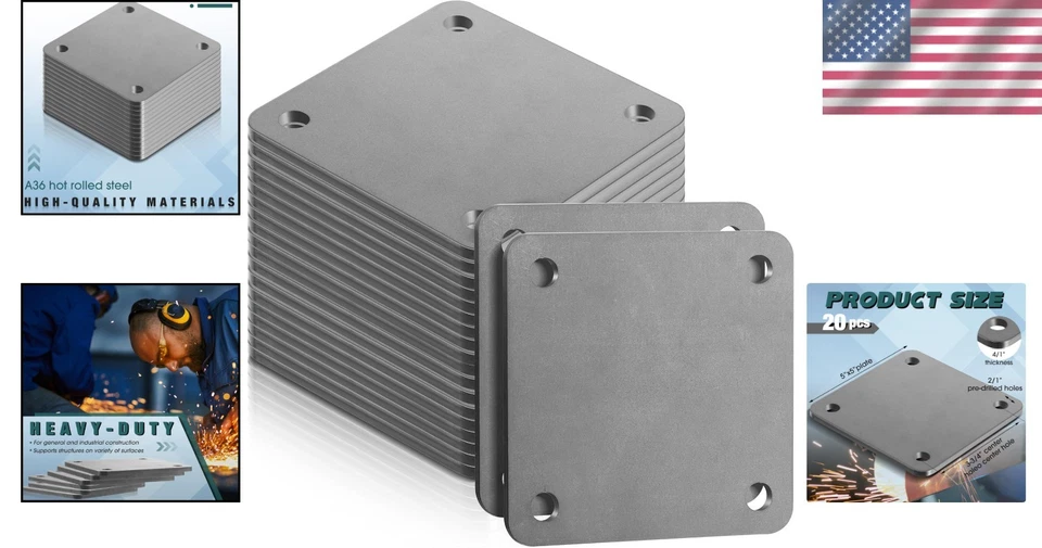 Placas de acero laminadas en caliente de 4x4 pulgadas - 12 piezas con orificios de 3/8 pulgadas para soporte soldado Foto 2 de 4