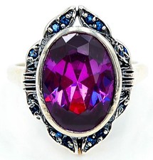 8CT Natural Amethyst  Sapphire 925 Sterling Silver Art Deco Ring Sz 6,7 US1