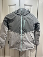 L.L. Bean Girls Size 5-6 Snow Ski Jacket Fleece Lined Hooded Winter Aqua Grey