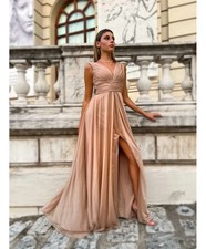 Abito da cerimonia oro con spacco - Sunrise