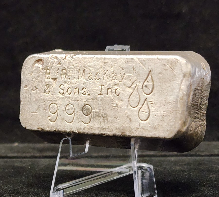 Vintage 10.82 oz B. R. MacKay & Sons Inc Poured Silver Ingot Loaf Bar