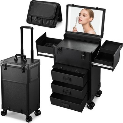 Faquenc Rolling Makeup Case Lighted Mirror Cosmetology Wheels