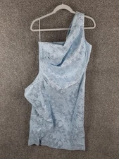 Rickie Freeman Teri Jon One Shoulder Jacquard Floral Gown Dress Womens 12 Blue