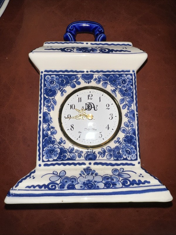 Delft clock, German made, Original Signed Blue White Pottery 8” X 6”