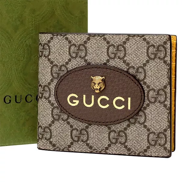 Gucci Neo Vintage GG Supreme Portefeuille Bifold PVC Cuir Beige 473954 avec boite Auth