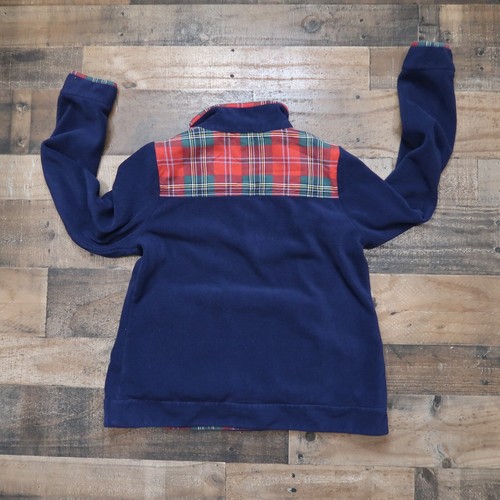 Crown & Ivy Womans Medium Blue Fleece Pullover Plaid Yoke Holiday Snap Neck - Picture 4 of 4