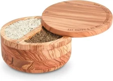 DASH x The Fit Cook Divided Olivewood Salt Cellar Magnetic Closure Herbs Swivel