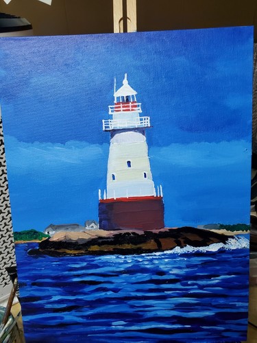 Sakonnet Point lighthousePainting, Original Art, 12 x 16 Acrylic On Panel Canvas - Picture 2 of 2