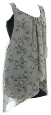 Grey Butterfly Print Chiffon Draped Stretch Black Tunic Dress Layered Long Top