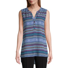 east 5th Split Crew Neck Sleeveless Slubbed Blouse Size S, M, L, XL New 