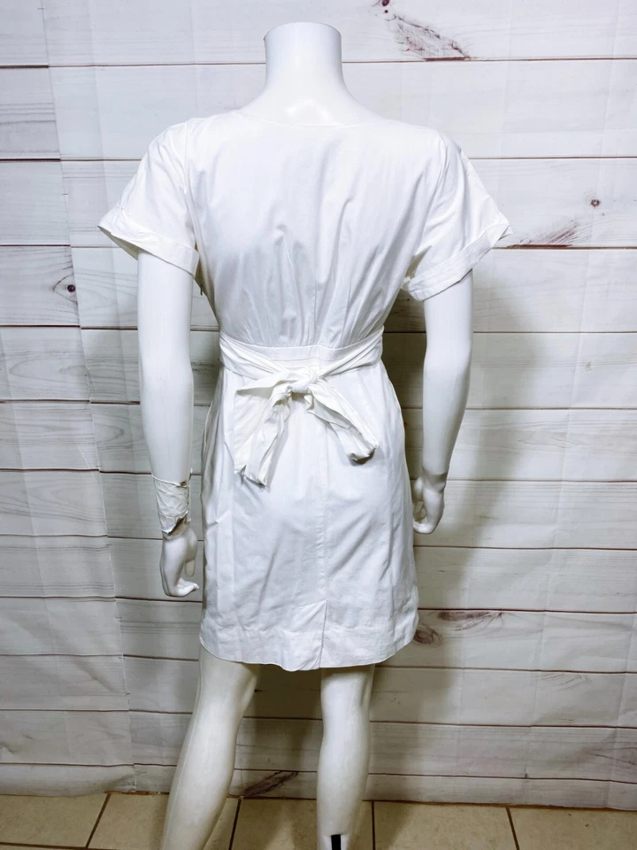 Vestido HD In Paris para mujer talla 0 blanco con corbata cremallera lateral manga corta 100 % algodón Foto 4 de 4