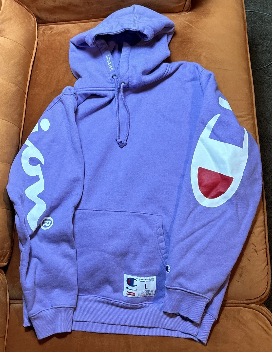 supreme x champion sweat à capuche violet grand joli