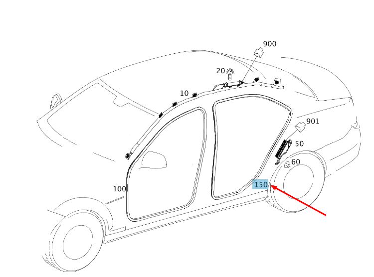 MERCEDES-BENZ E W212 Rear Right Door Seal Edge Guard A21269701519G44