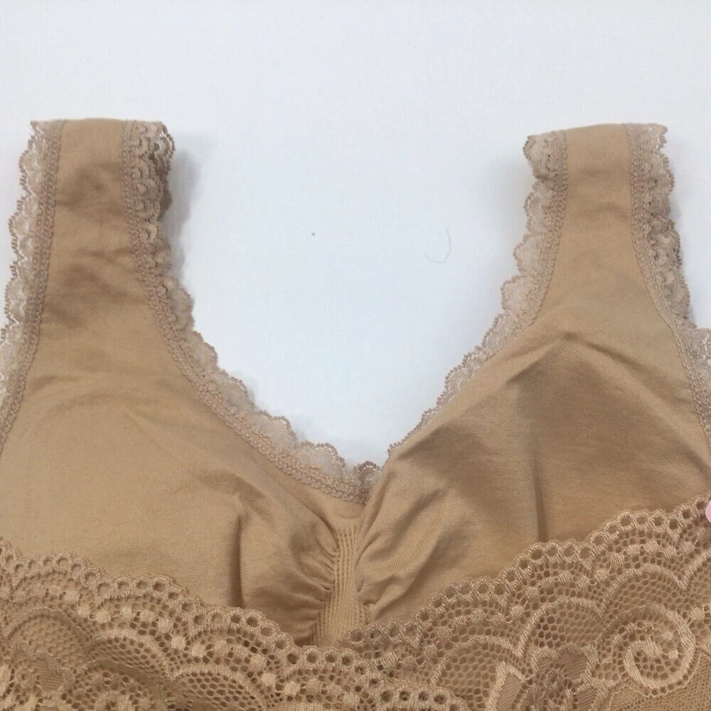 Iviestin Women's Size L Beige Lace Crossover Wireless Padded Lounge Bra